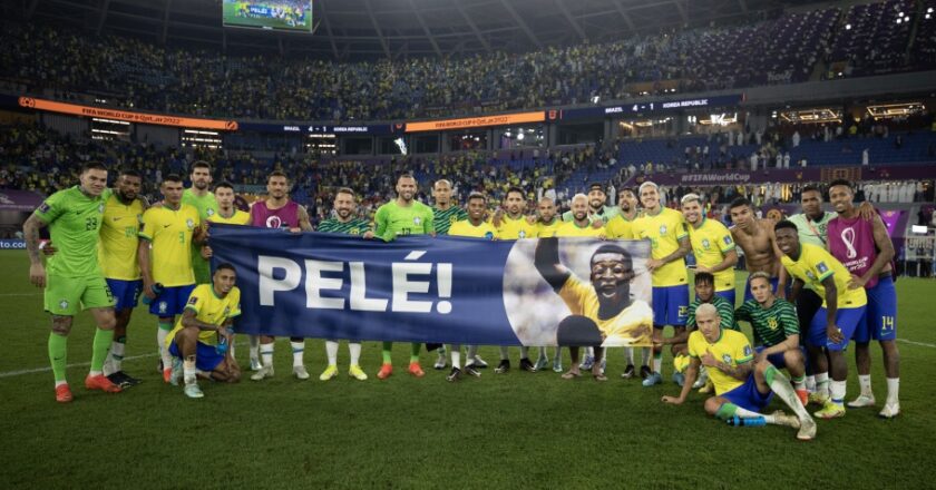 Homenagem ao Pelé após Brasil x Coreia pelas oitavas de final da Copa do Mundo do Catar Créditos: Lucas Figueiredo/CBF
